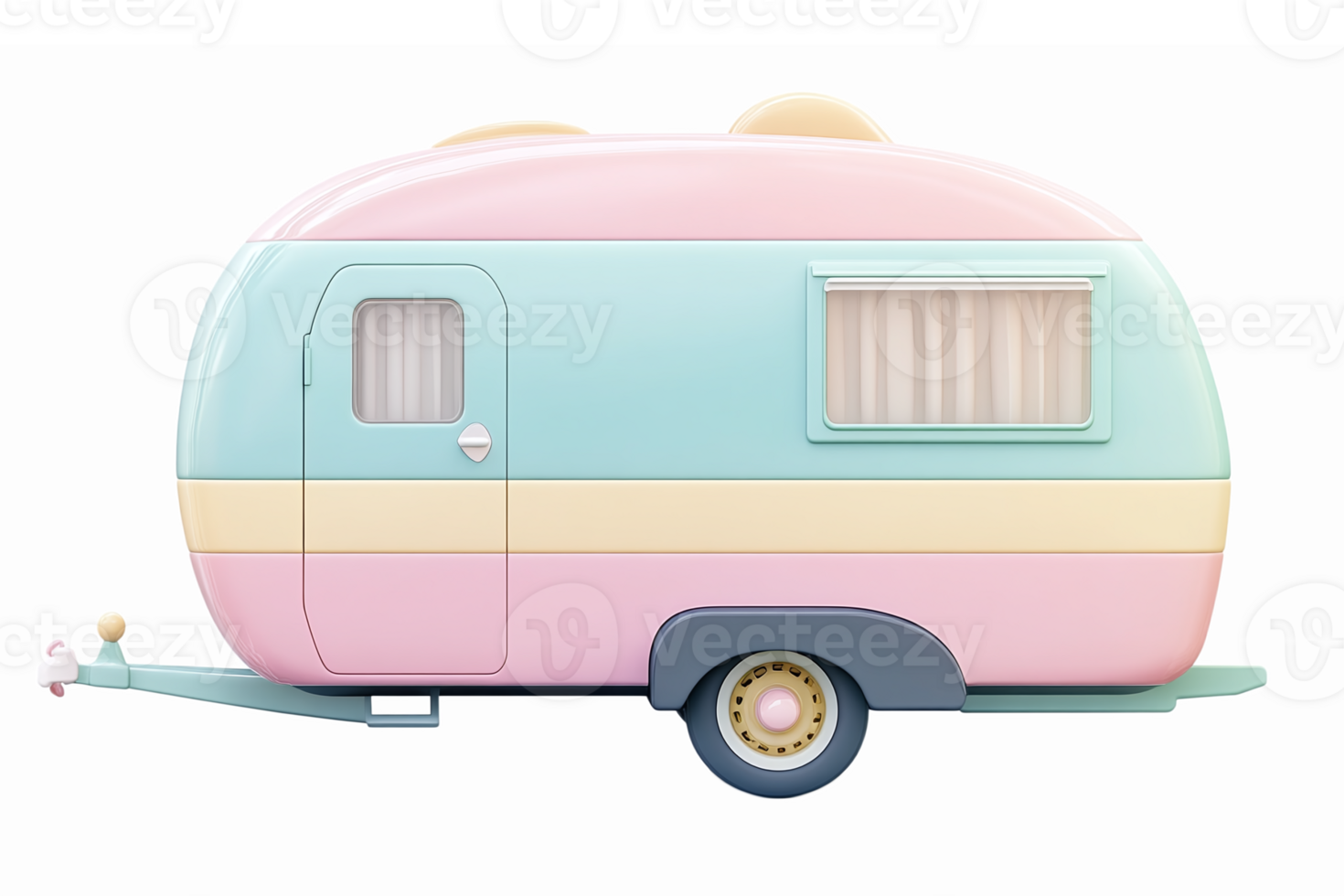 Retro Pastel Caravan Trailer with Cute Design and Transparent Background for Fun Illustrations png