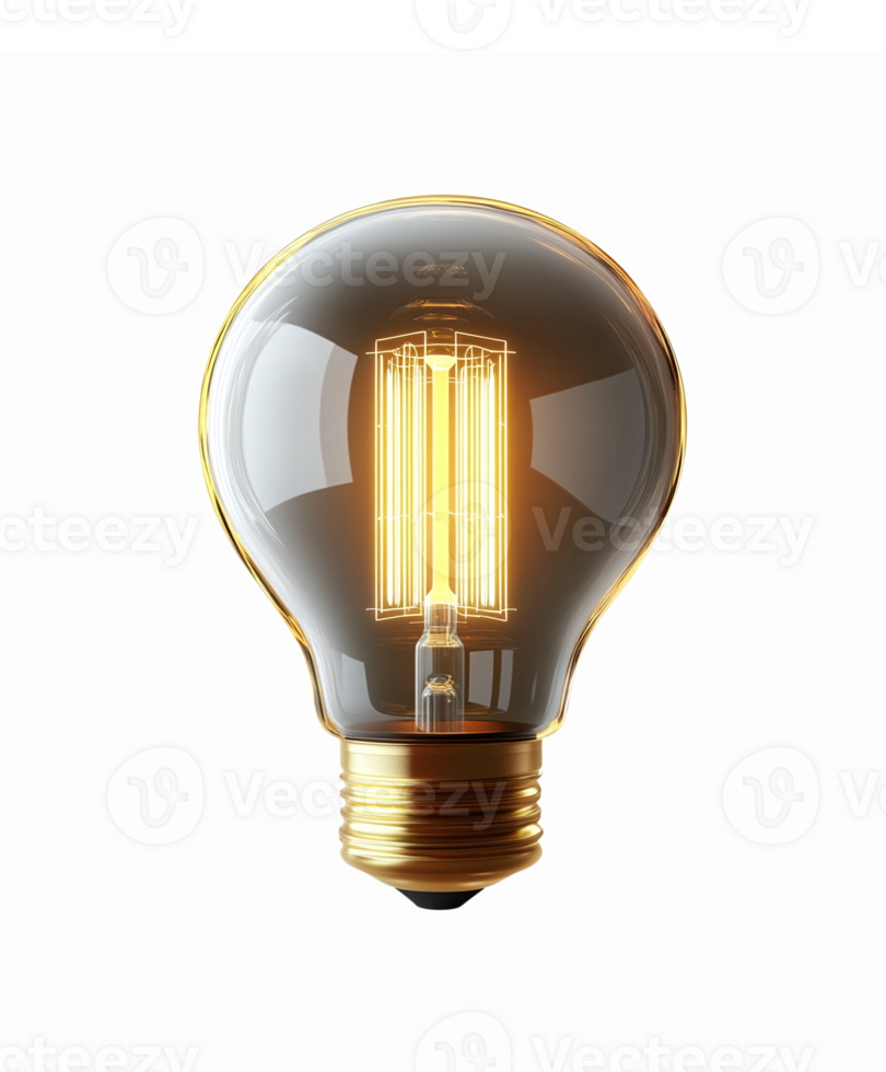 Realistic Vintage Light Bulb Illustration with Glowing Filament on Transparent Background png