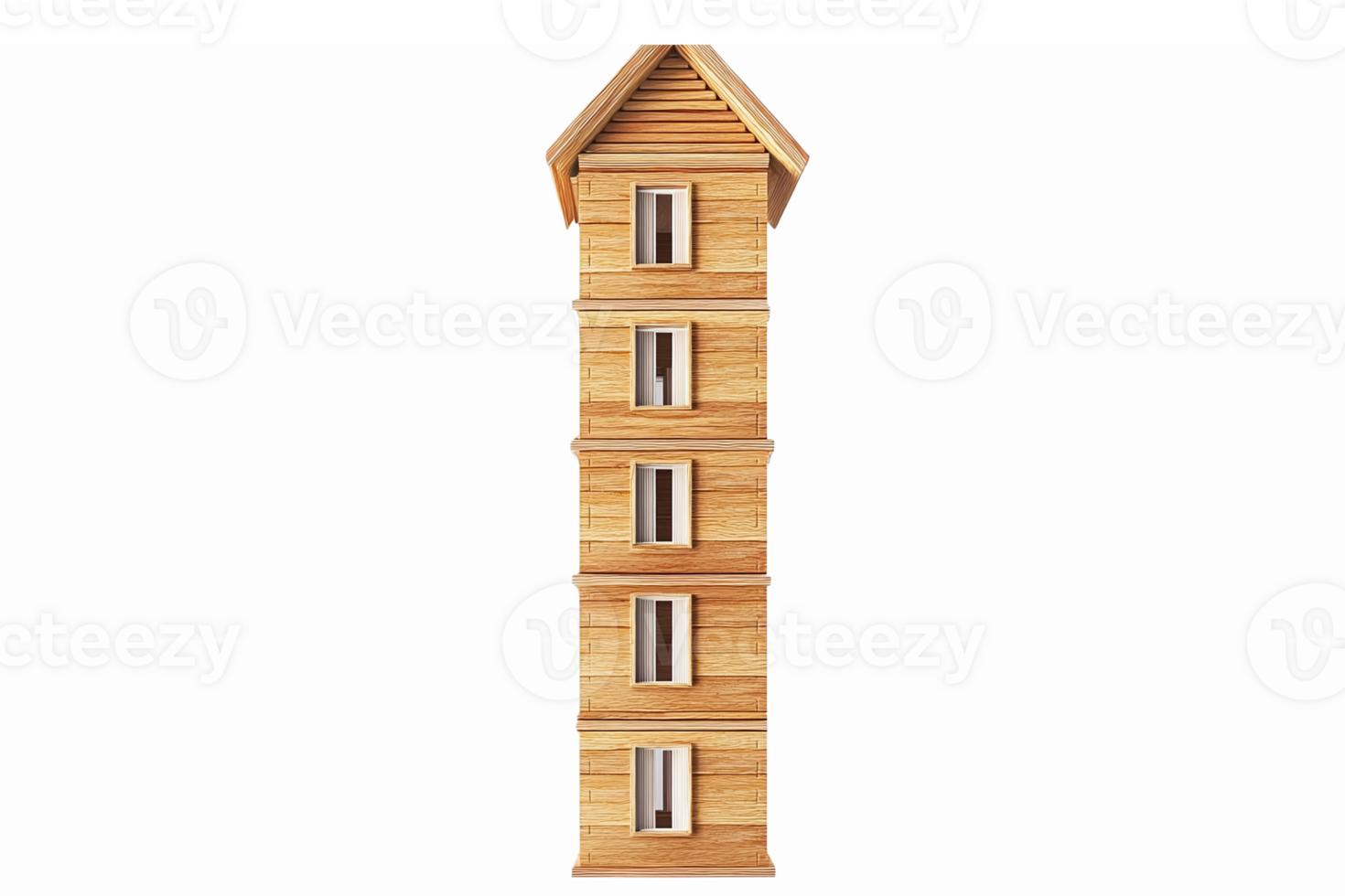 Tall Wooden House with Multiple Windows and Roof for Architecture and Design Projects png