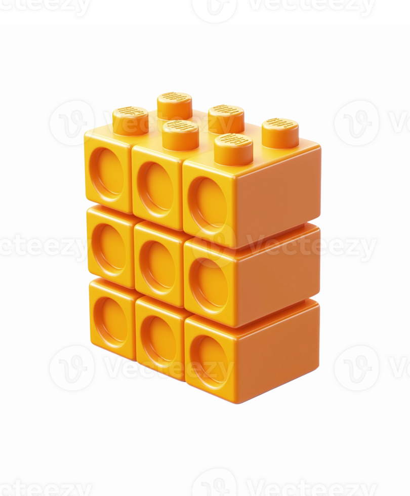 Bright Orange Building Block Toy Stack Isolated on Transparent Background png