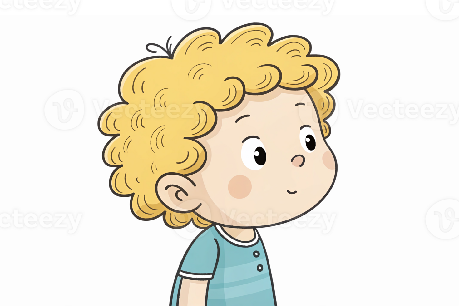 Cute Boy Character with Curly Blonde Hair Wearing Blue Striped Shirt Illustration png