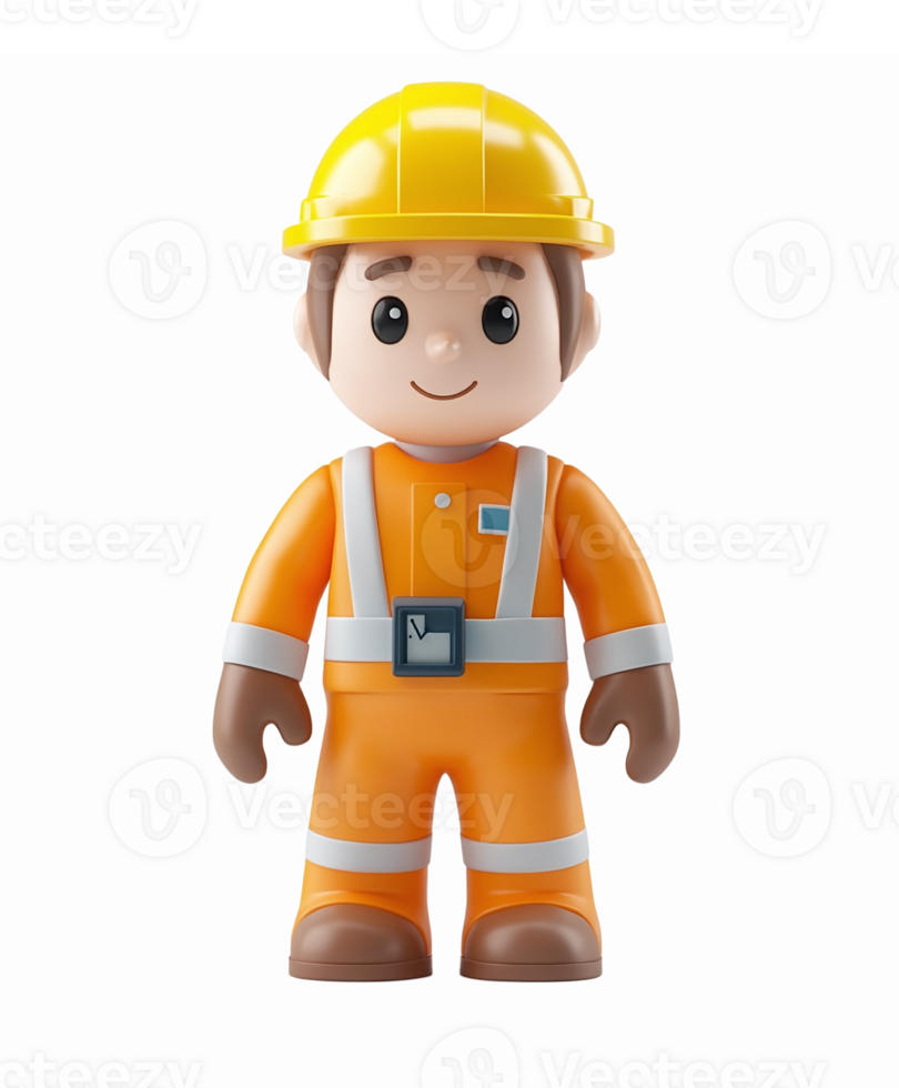Friendly Construction Worker Character in Safety Gear with Hard Hat and Orange Uniform png
