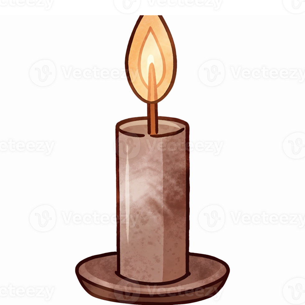 Realistic Brown Candle with Flickering Flame and Holder Perfect for Cozy Atmosphere Design png