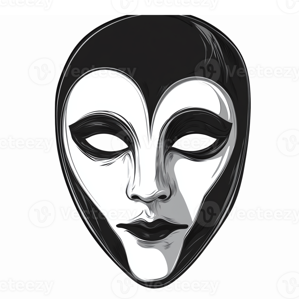 Stylized Monochrome Alien Face Mask Design for Fantasy and Sci-Fi Art Projects png