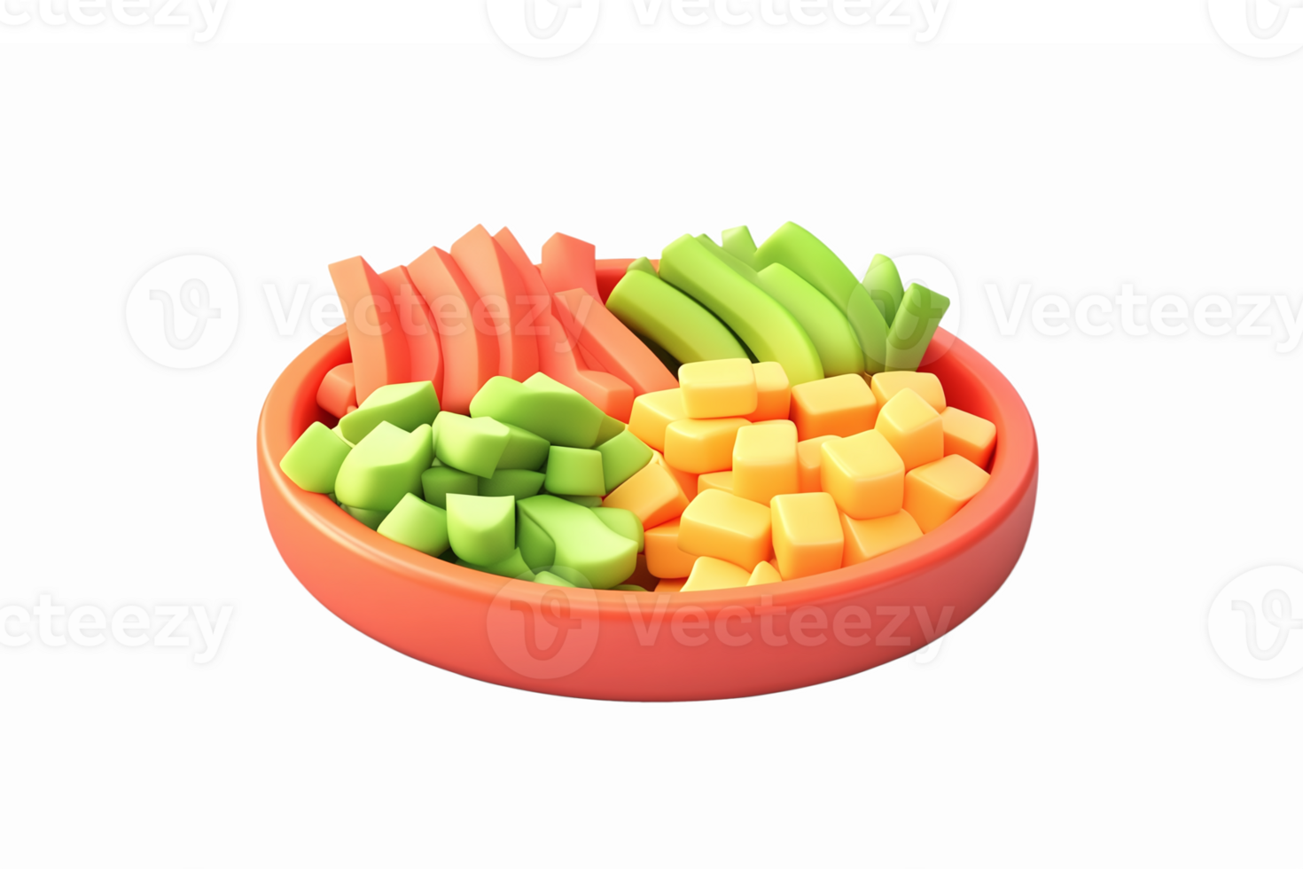Colorful 3D Fruit and Vegetable Salad in Bowl Fresh Ingredients for Healthy Eating png