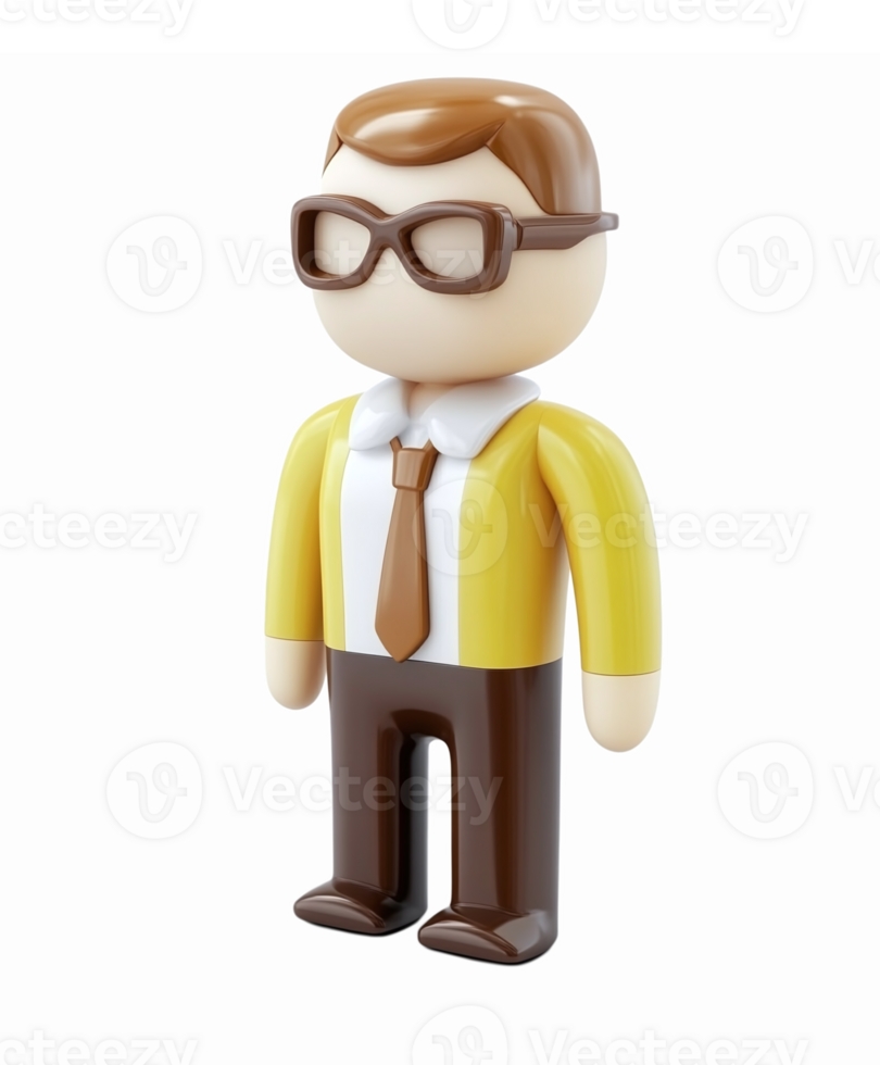 Stylized Businessman Character with Glasses and Stylish Outfit in Transparent Background png