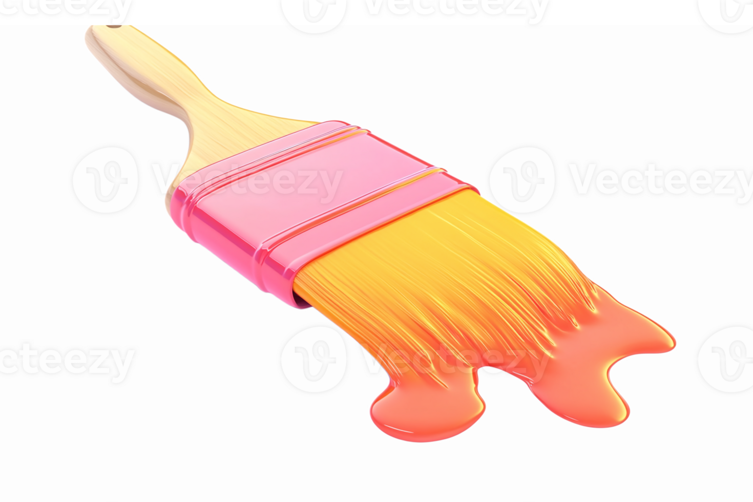 Paint Brush with Dripping Paint in Vibrant Orange Color on Transparent Background png