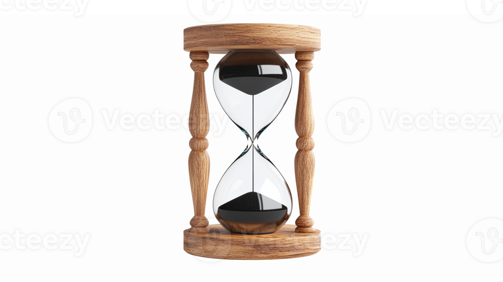 Elegant Wooden Hourglass Timer with Black Sand and Transparent Background for Time Management png