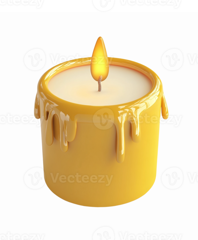 Yellow Candle with Dripping Wax and Flickering Flame for Cozy Ambiance and Home Decor png