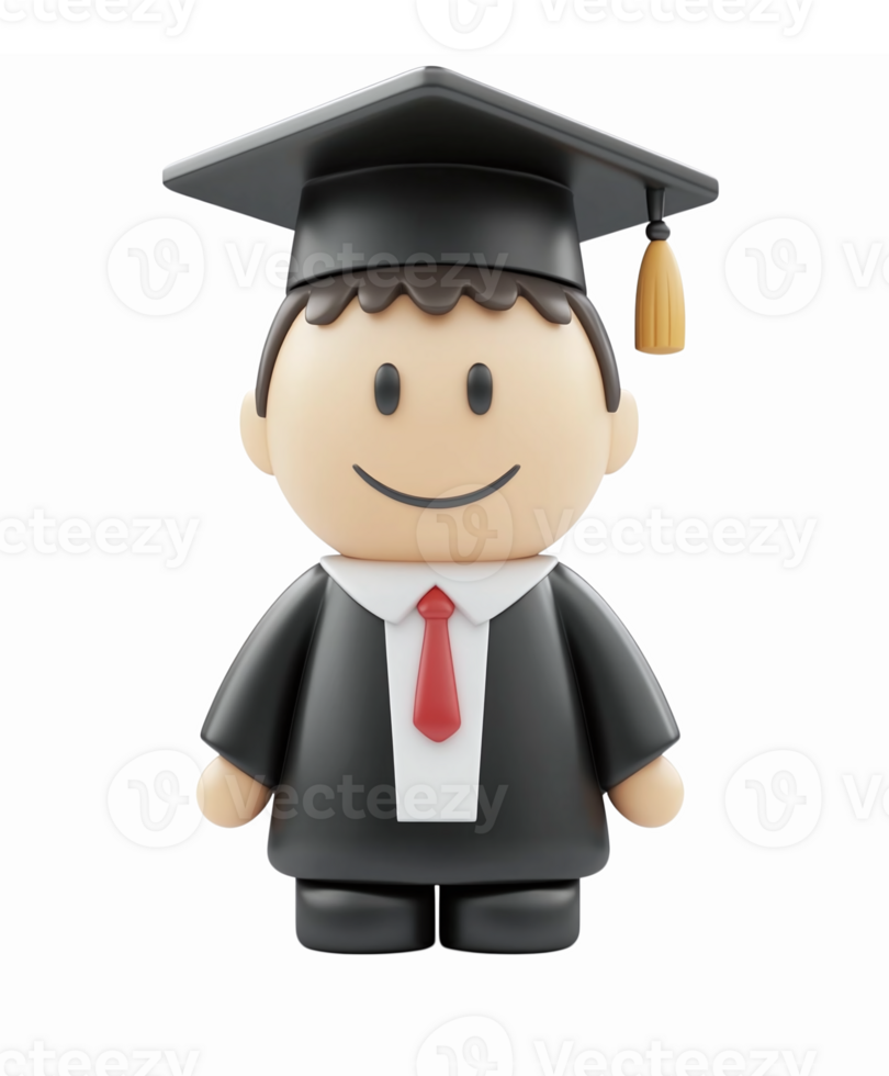 Graduation Character with Cap and Gown Smiling Cartoon Figure for Education Themes png