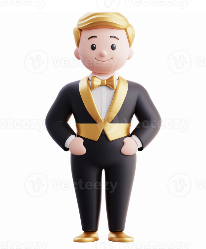 Charming Cartoon Character in Formal Tuxedo with Bow Tie for Celebratory Event Themes png