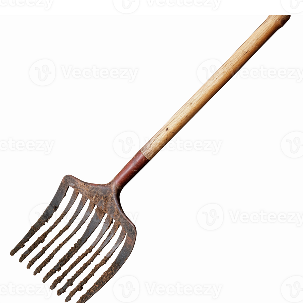 Wooden Handle Garden Rake with Metal Tines for Landscaping and Soil Cultivation png