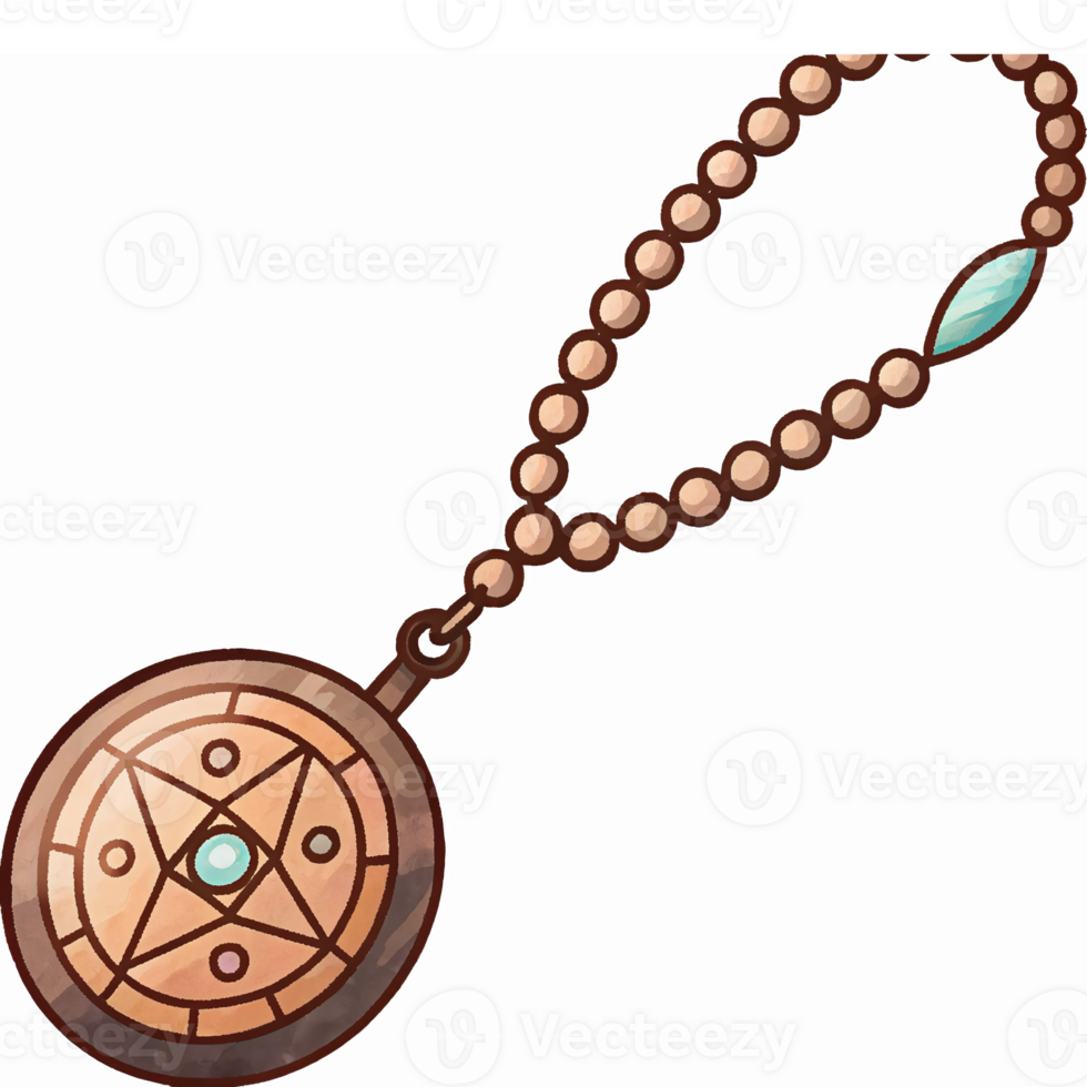 Magical Amulet with Pentagram Symbol and Beaded Chain for Fantasy and Mystical Themes png