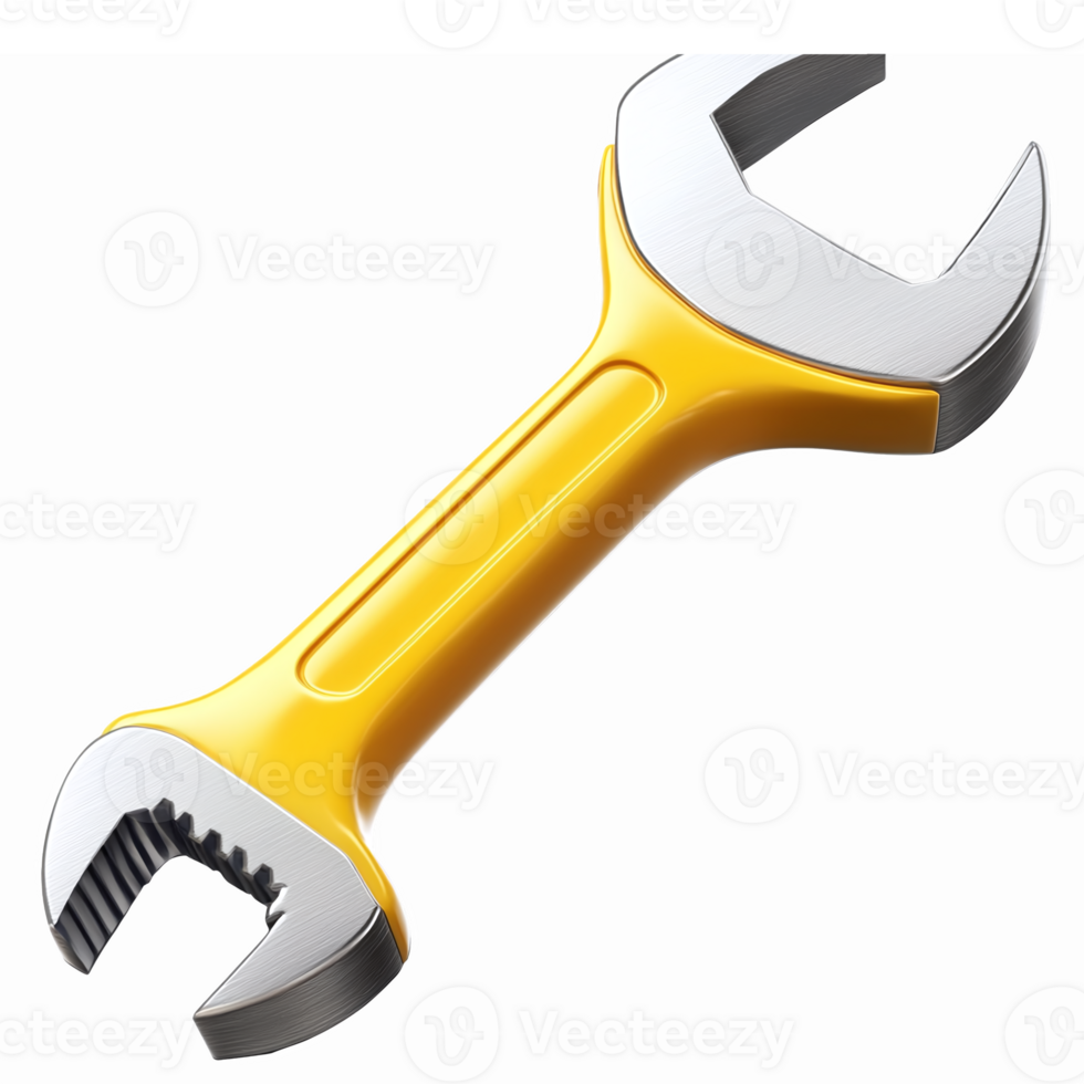 Adjustable Wrench Tool in Yellow and Silver Color Design for Mechanical and Industrial Use png