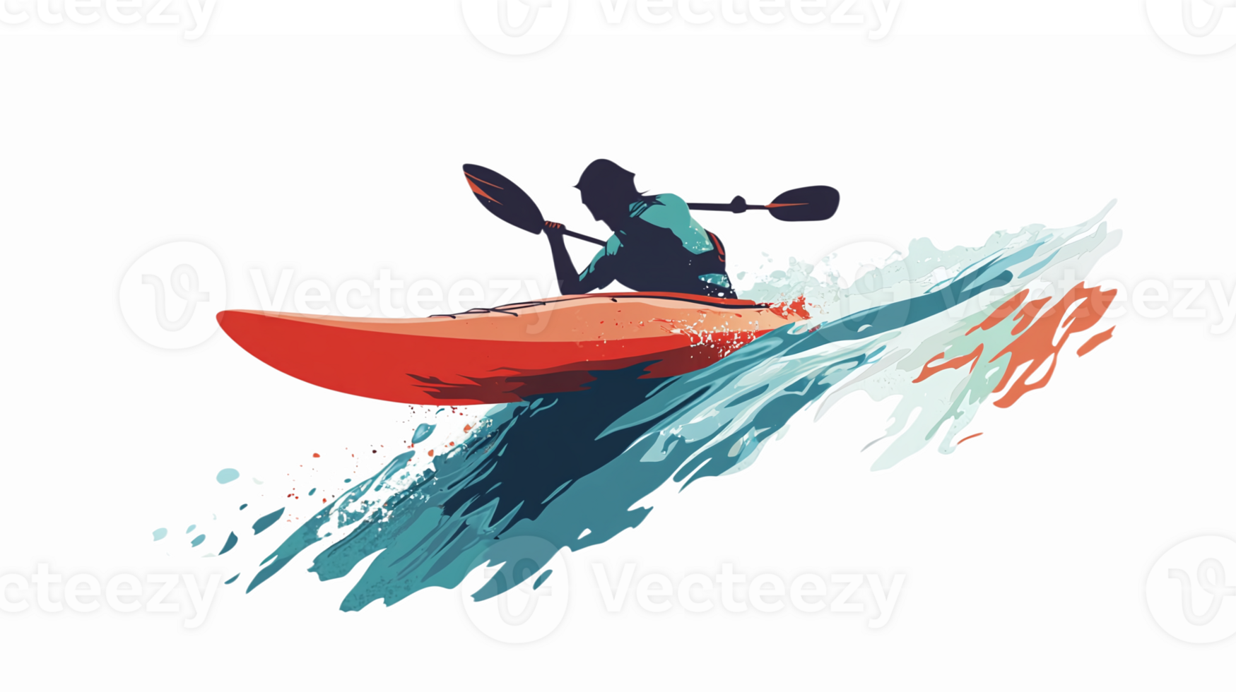 Dynamic Kayaking Adventure with Splashing Waves and Energetic Motion in Art png
