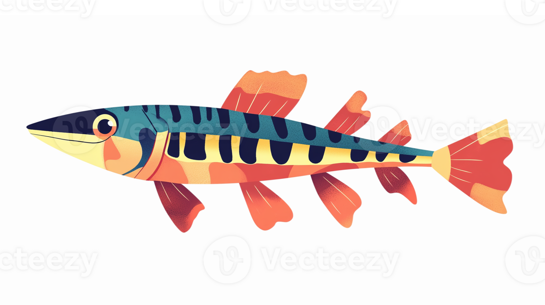 Colorful Stylized Fish Illustration with Bright Patterns and Transparent Background png
