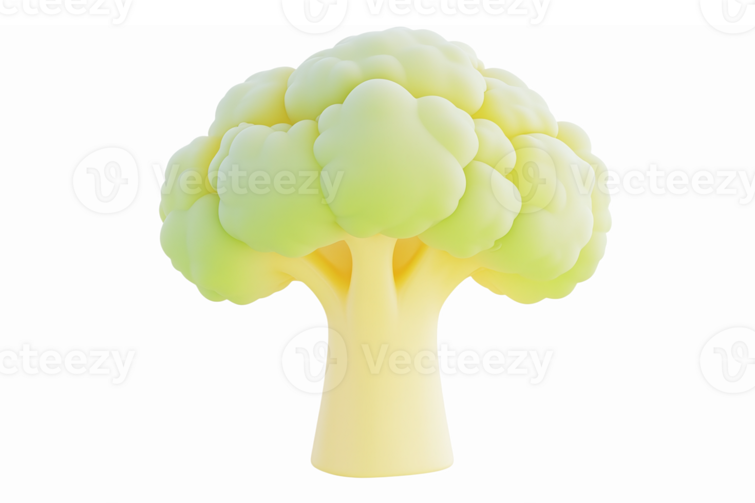 Cartoon Style Broccoli Tree with Soft Yellow and Green Colors for Fun Illustrations and Designs png