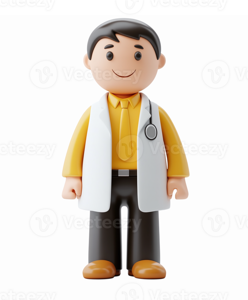Friendly Male Doctor Character with Stethoscope in Yellow Shirt Smart Casual Attire png