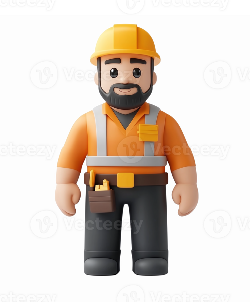 3D Construction Worker Character with Hard Hat and Safety Vest for Project and Design Use png