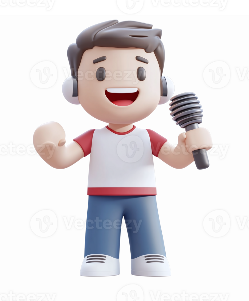 Cheerful Cartoon Character with Microphone and Headphones for Podcasting and Music Themes png