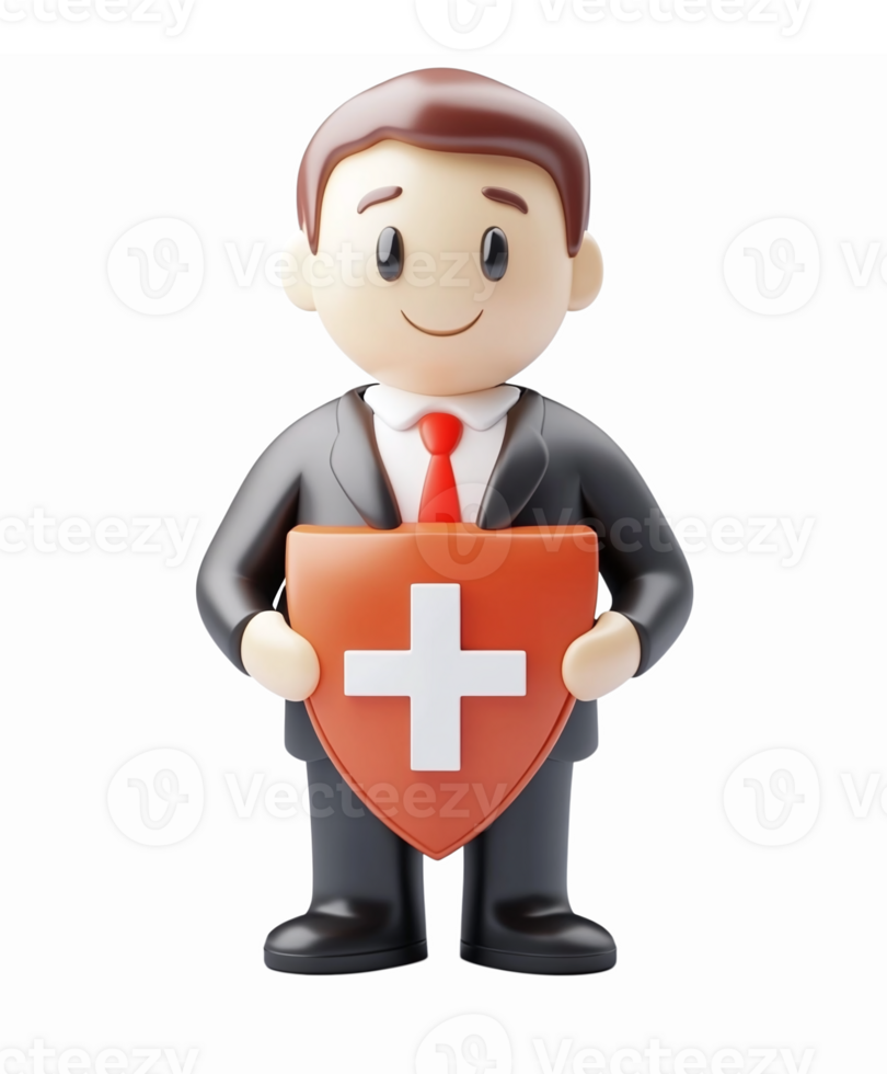 Businessman Holding Shield with Medical Cross Symbol Representing Health Insurance Protection png