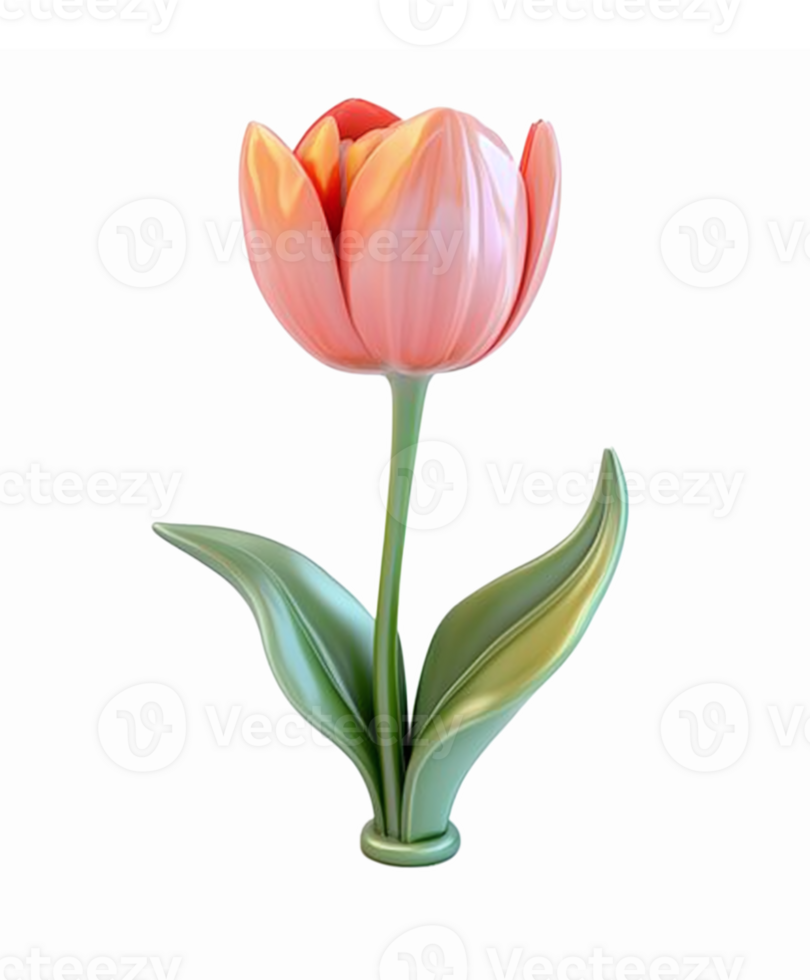 Realistic Pink Tulip Flower with Green Leaves on Transparent Background for Floral Design png
