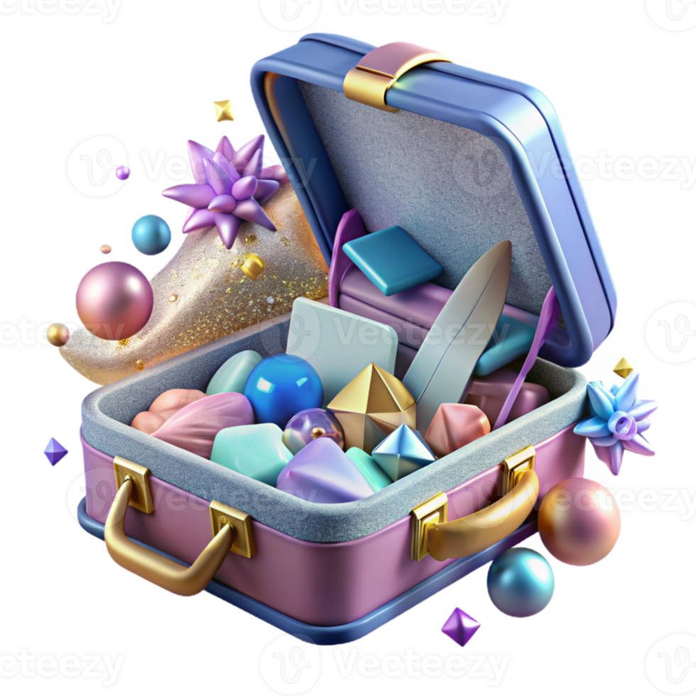vibrant artistic Open Suitcase with Clothes Inside Transparent Background exclusive png