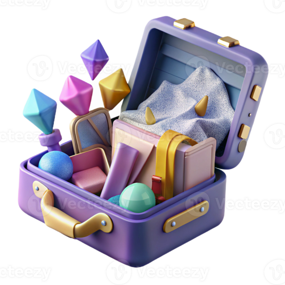 dramatic contemporary Open Suitcase with Clothes Inside Transparent Background png