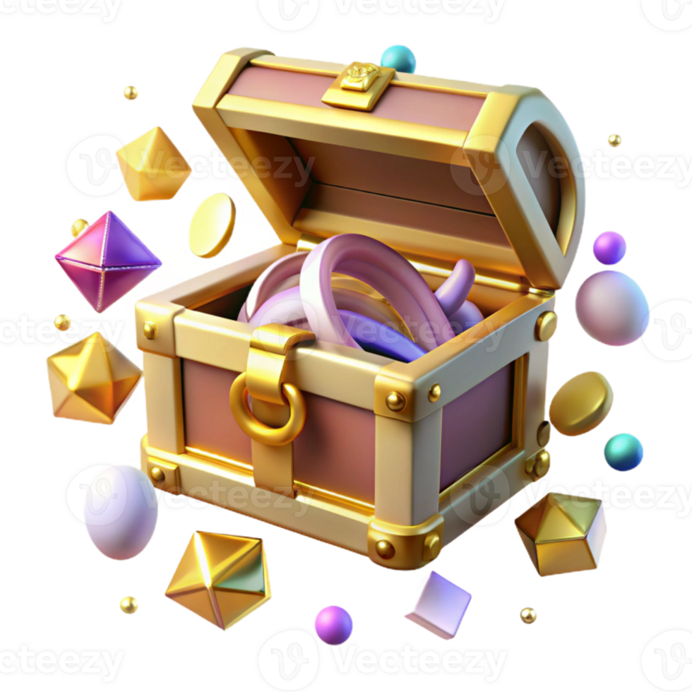 elegant abstract Open Treasure Chest Isolated with Gold Coins png