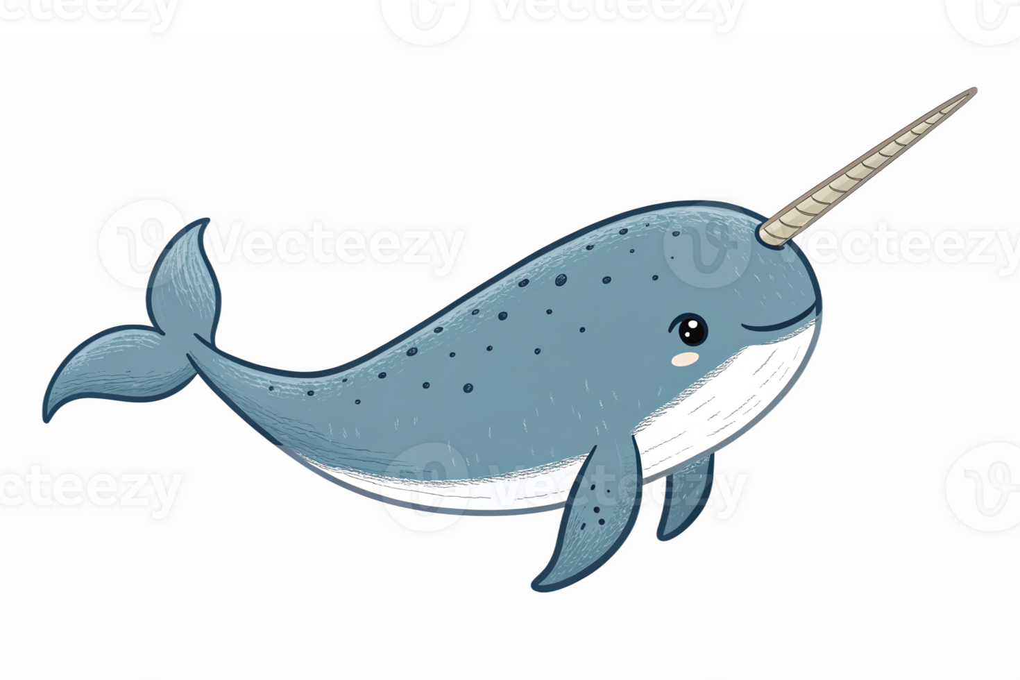 Adorable Cartoon Narwhal with Whimsical Features Swimming in a Transparent Background png
