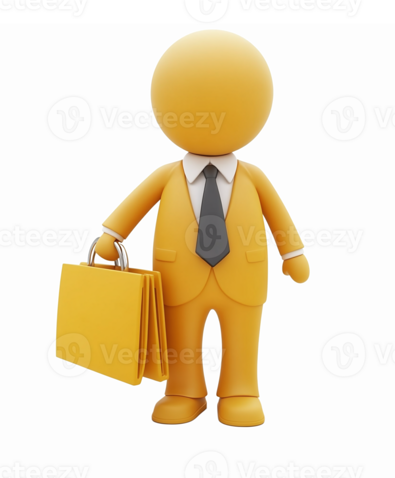 Yellow Businessman Character Holding Briefcase in Suit for Professional and Corporate Use png