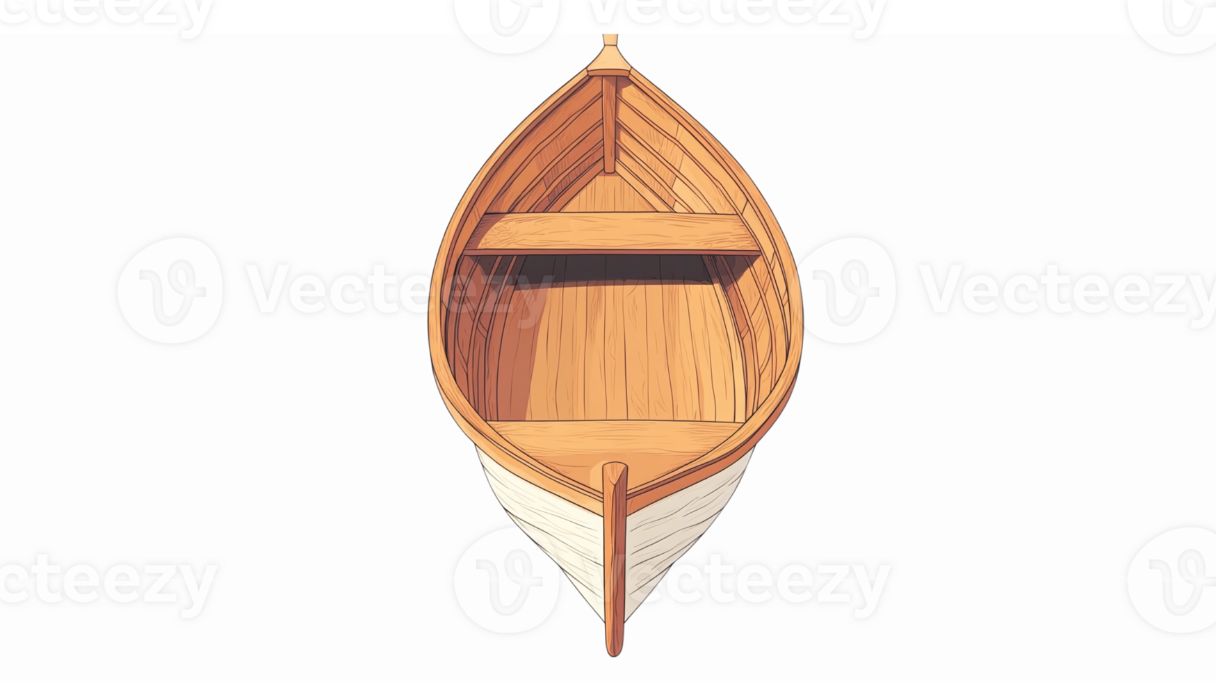 Top View Wooden Rowboat with Interior Bench and Light Finish on Transparent Background png