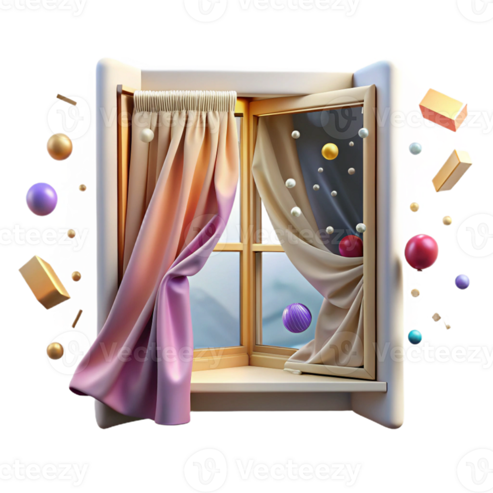 magnificent abstract Open Window with Curtains Billowing in Wind Element with Transparent Background original png