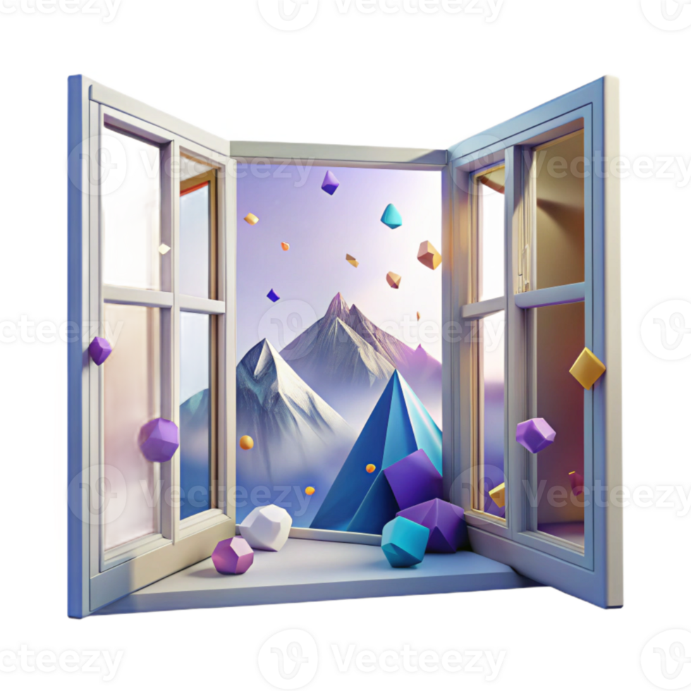 vibrant traditional Open Window with View of Mountains Cutout Transparent Background professional png