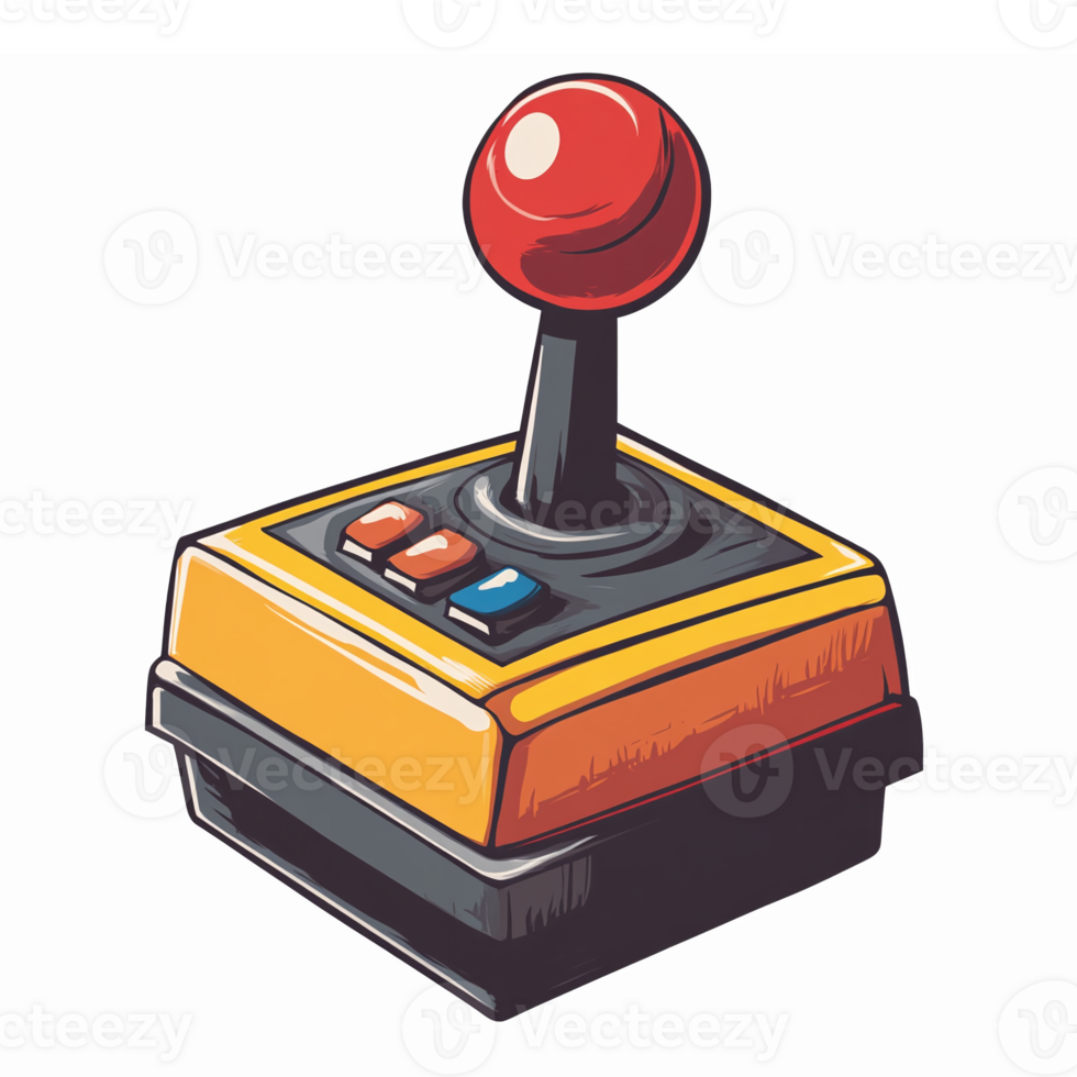 Retro Arcade Joystick Gaming Controller with Bright Red Button and Colorful Design png