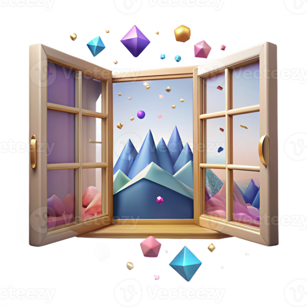 beautiful artistic Open Window with View of Mountains Cutout Transparent Background png