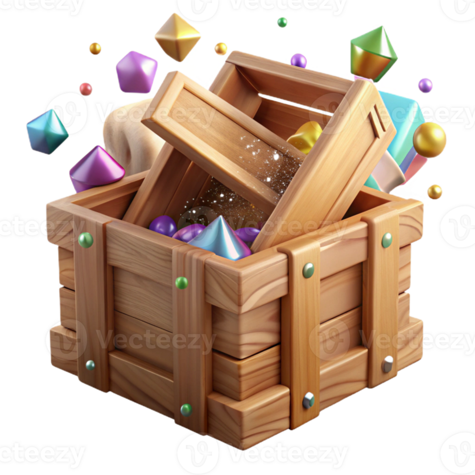 elegant rustic Open Wooden Crate with Straw Inside Transparent Background Cutout professional png