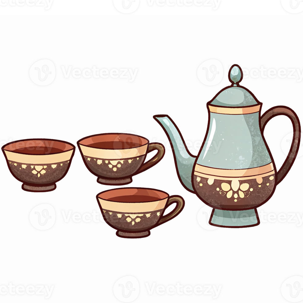 Elegant Teapot with Matching Cups Traditional Design for Home Decor and Tea Parties png