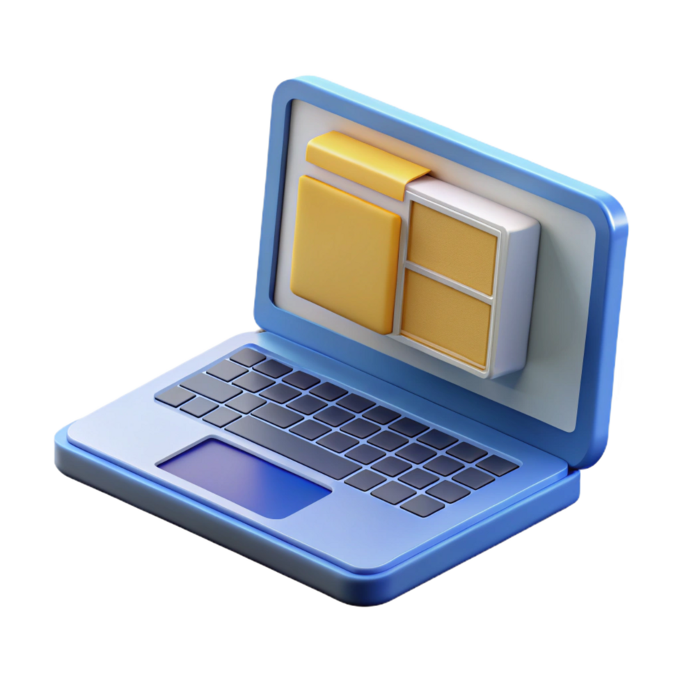 elegante creativo il computer portatile computer con Aperto coperchio visualizzazione sito web wireframe originale png