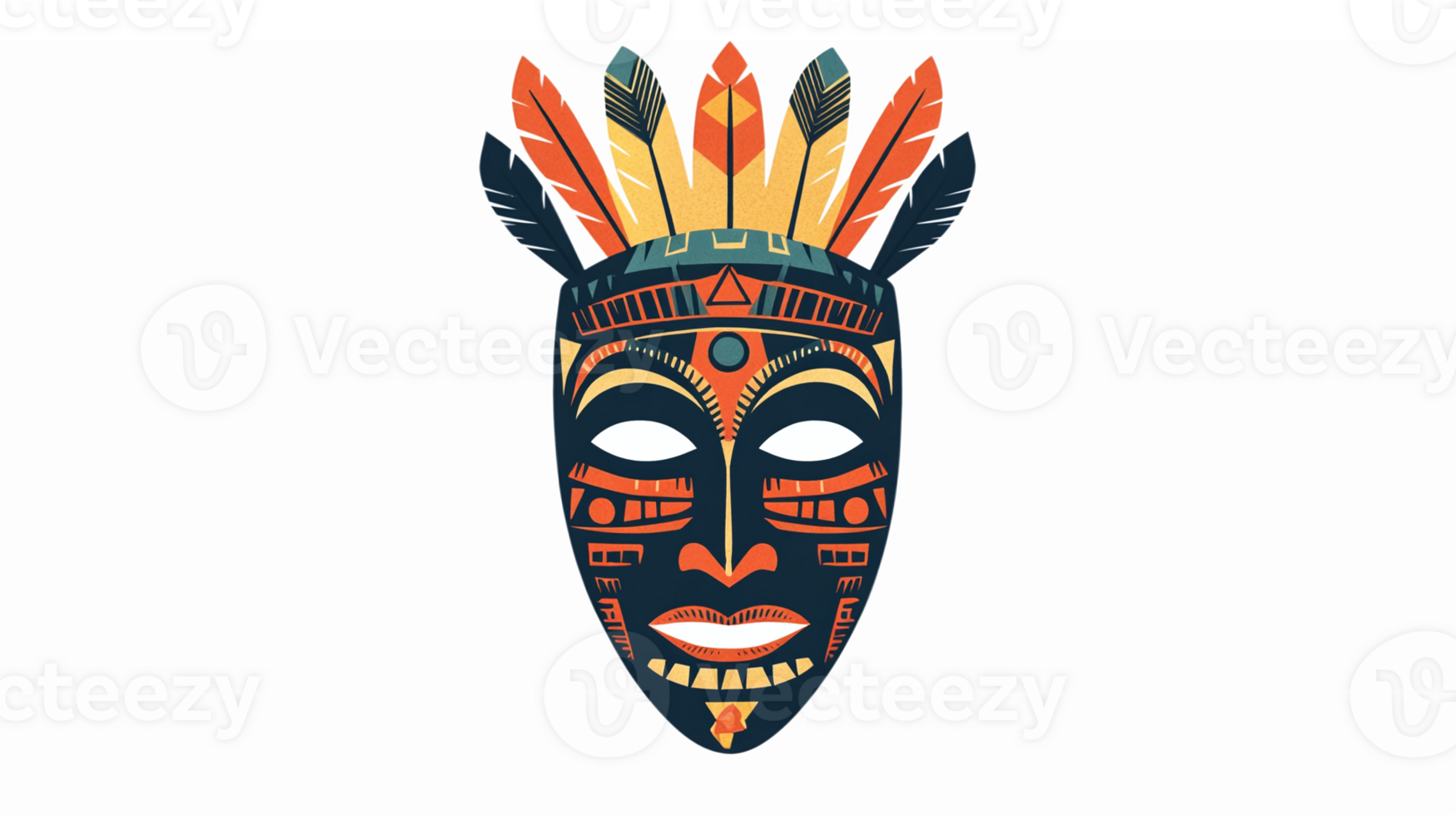 Colorful Tribal Mask with Feathers for Cultural Themes in Graphic Design and Decoration png