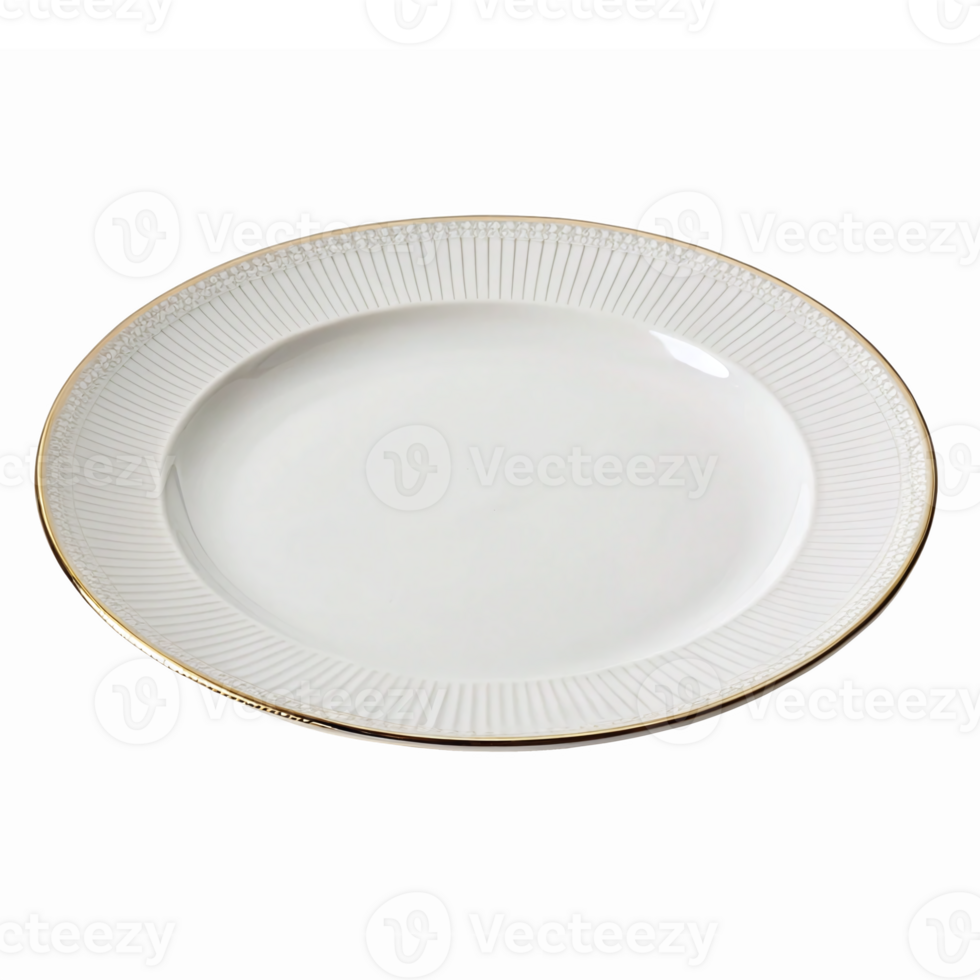 Elegant White Oval Dinner Plate with Gold Trim and Textured Rim for Fine Dining png