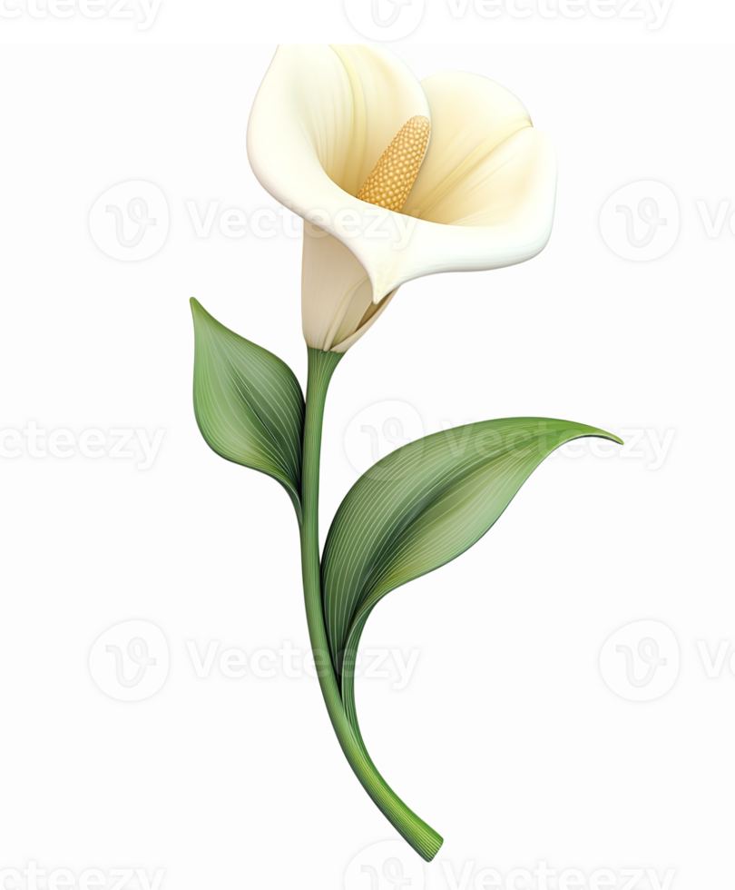 Elegant White Calla Lily Flower with Green Leaves on Transparent Background png
