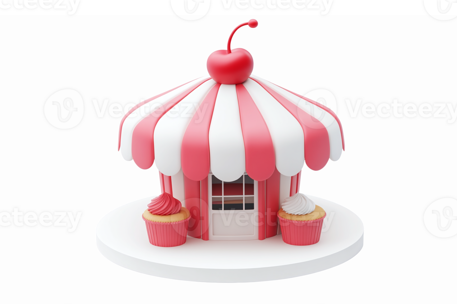 Colorful Cupcake Shop with Cherry Roof and Sweet Treats for Bakery and Dessert Themes png