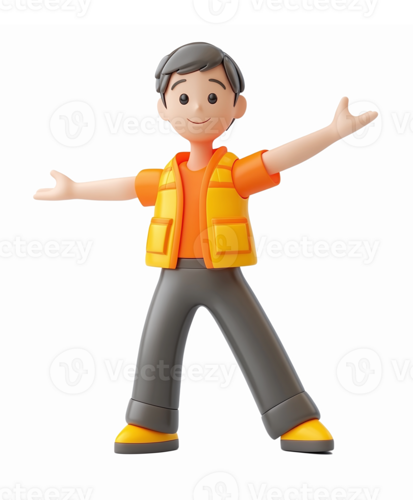 Friendly Cartoon Character in Safety Vest with Open Arms for Community Engagement and Safety Promotion png