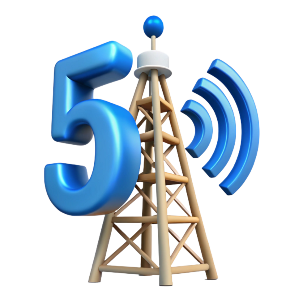 dramatic abstract 5G network tower transmitting data high quality png