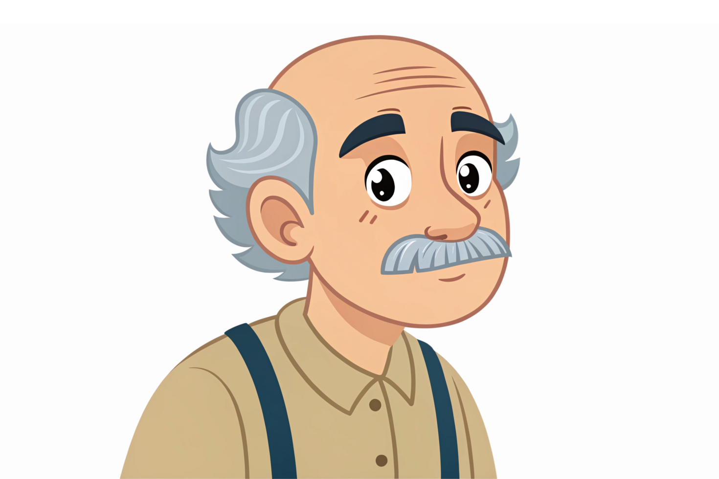 Friendly Cartoon Grandpa Character with Gray Hair and Mustache for Family Themes png