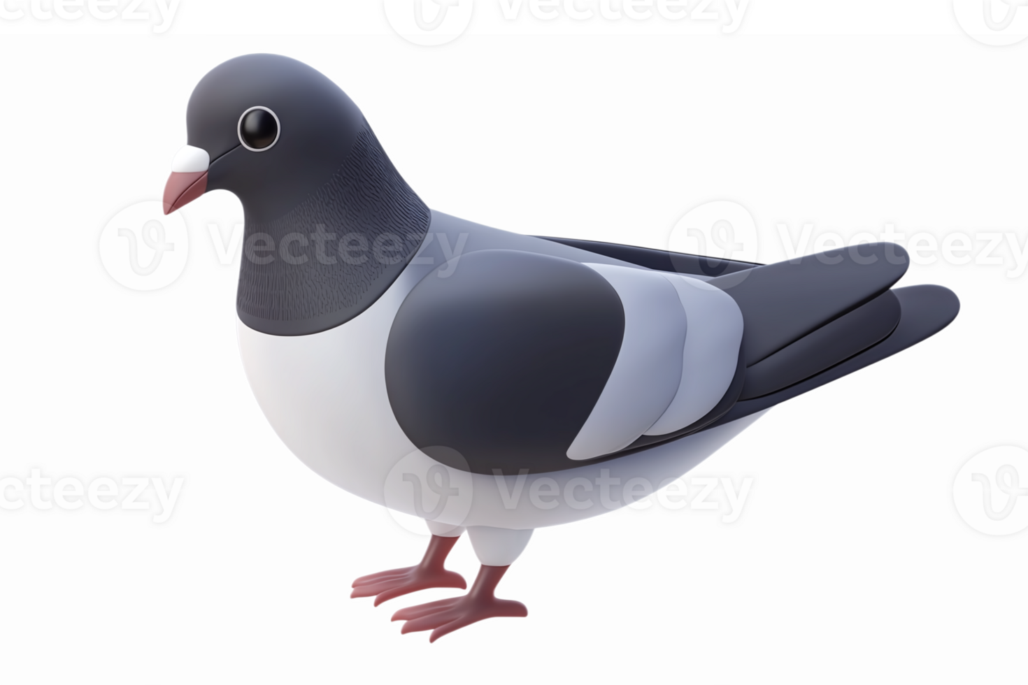Cute 3D Cartoon Pigeon Character with Black and White Feather Details Perfect for Creative Projects png