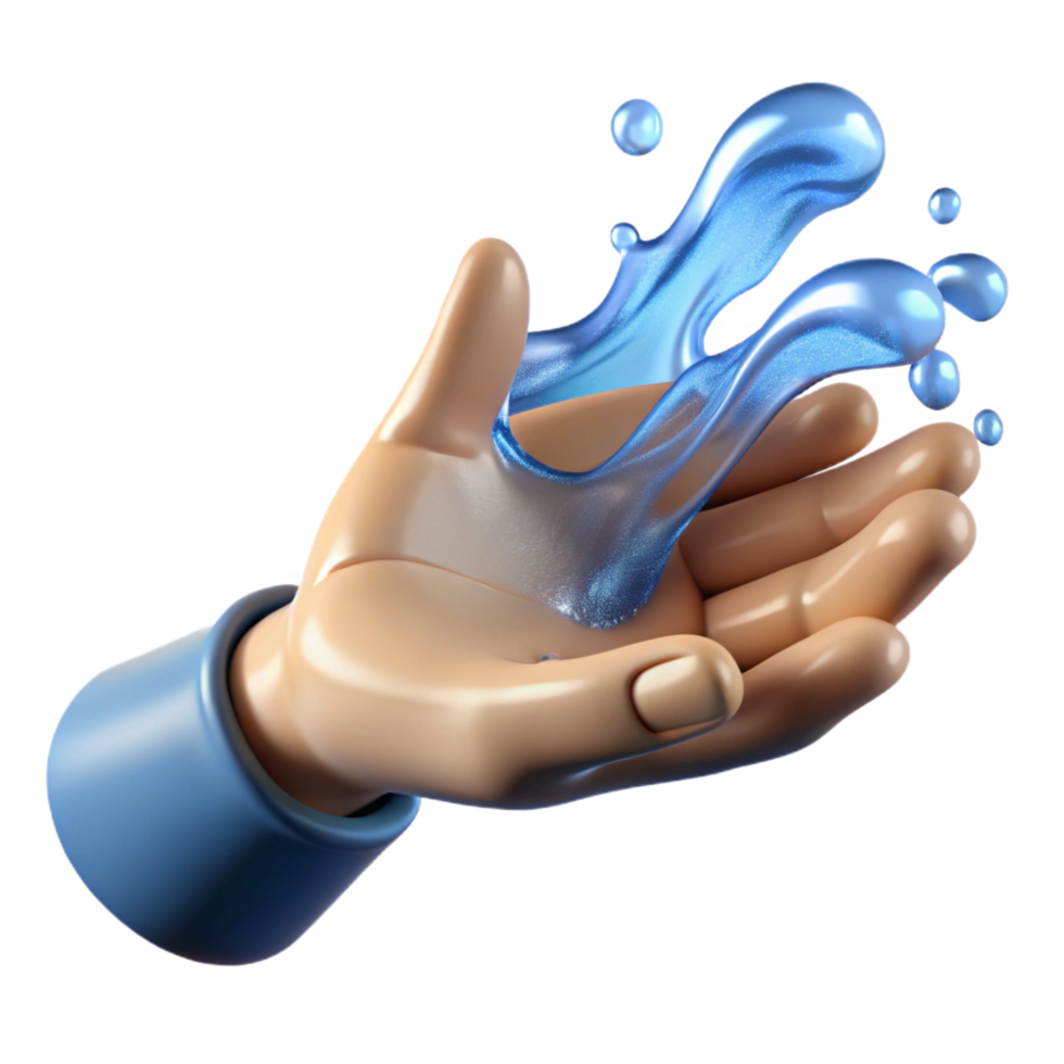 vibrant creative A human hand reaching out, made of flowing water, original png