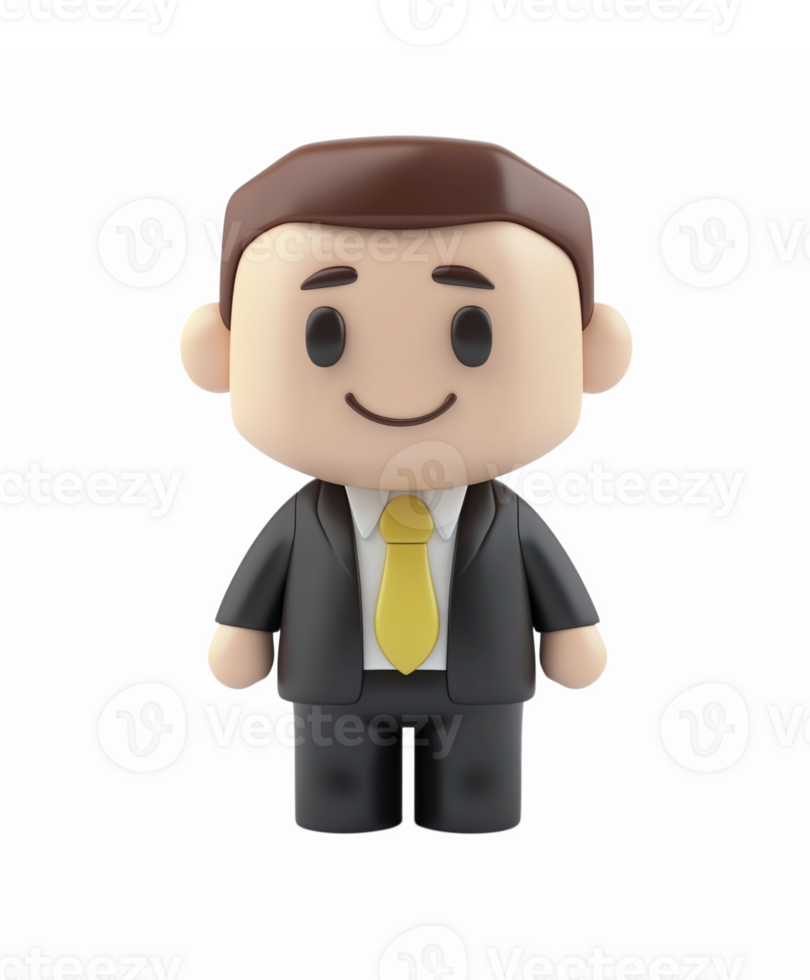 3D Cute Cartoon Businessman Character with Suit and Tie Smiling Representation for Professional Use png