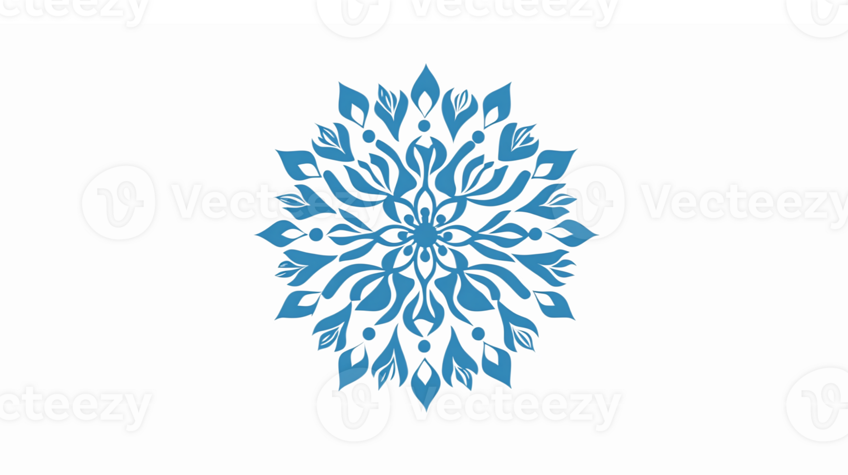 Blue Snowflake Mandala Floral Design with Intricate Petals on Transparent Background png